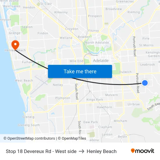 Stop 18 Devereux Rd - West side to Henley Beach map