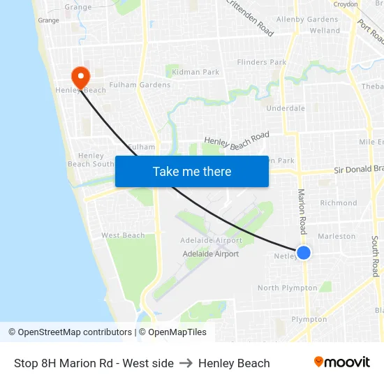 Stop 8H Marion Rd - West side to Henley Beach map