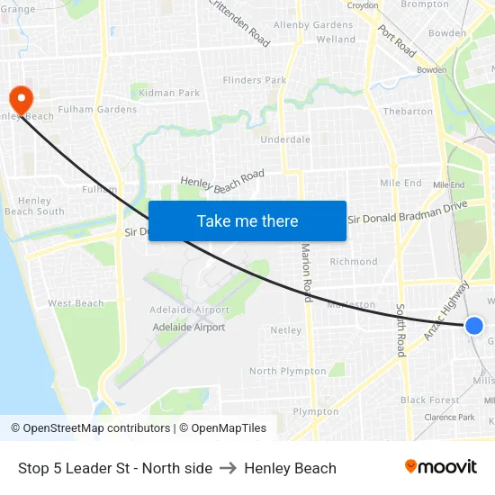 Stop 5 Leader St - North side to Henley Beach map