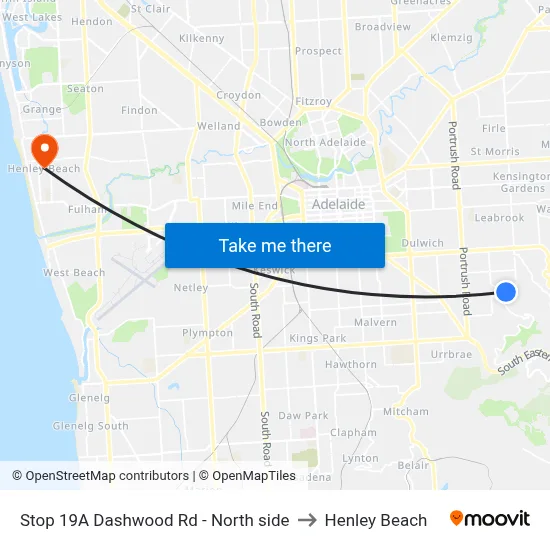Stop 19A Dashwood Rd - North side to Henley Beach map