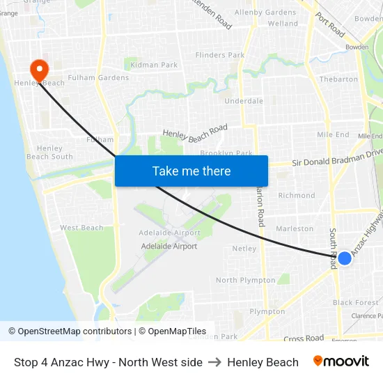 Stop 4 Anzac Hwy - North West side to Henley Beach map