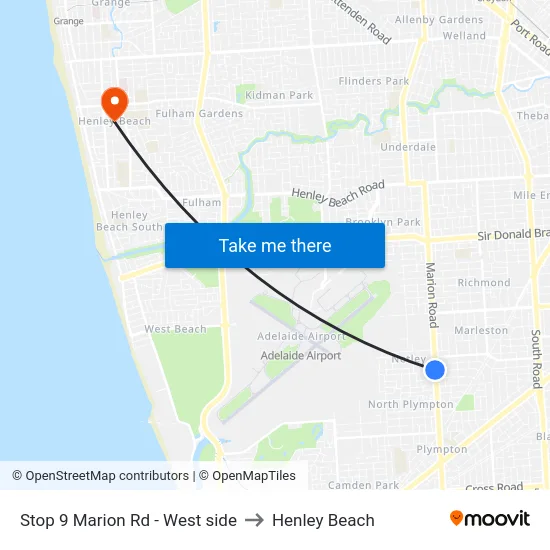 Stop 9 Marion Rd - West side to Henley Beach map