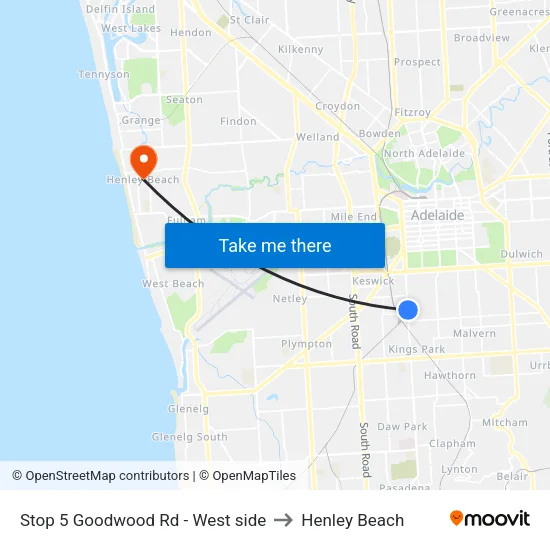 Stop 5 Goodwood Rd - West side to Henley Beach map