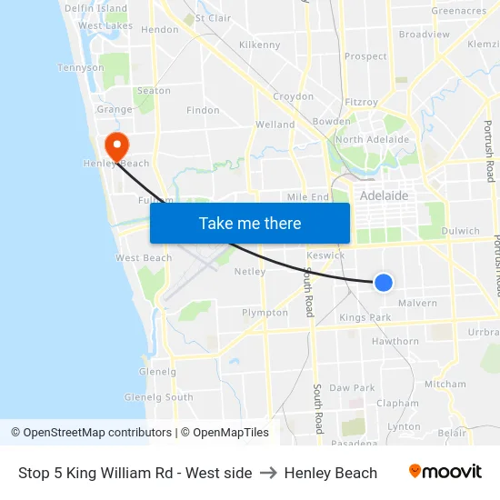 Stop 5 King William Rd - West side to Henley Beach map