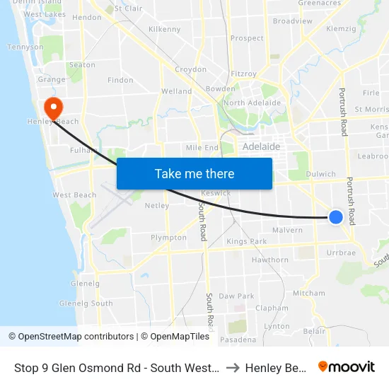 Stop 9 Glen Osmond Rd - South West side to Henley Beach map