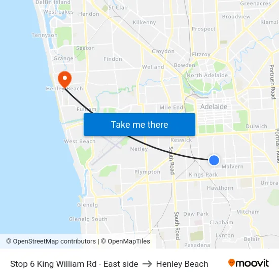 Stop 6 King William Rd - East side to Henley Beach map