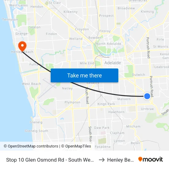 Stop 10 Glen Osmond Rd - South West side to Henley Beach map