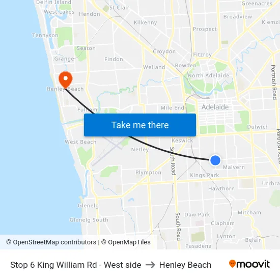 Stop 6 King William Rd - West side to Henley Beach map