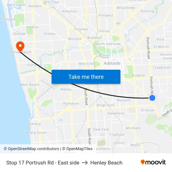Stop 17 Portrush Rd - East side to Henley Beach map