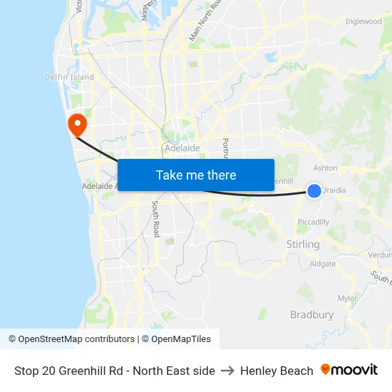 Stop 20 Greenhill Rd - North East side to Henley Beach map