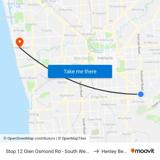 Stop 12 Glen Osmond Rd - South West side to Henley Beach map