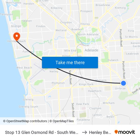 Stop 13 Glen Osmond Rd - South West side to Henley Beach map