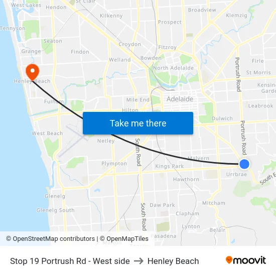 Stop 19 Portrush Rd - West side to Henley Beach map