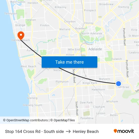 Stop 164 Cross Rd - South side to Henley Beach map