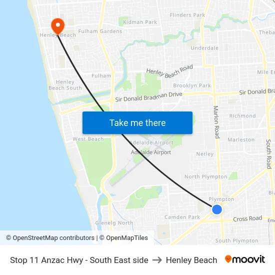 Stop 11 Anzac Hwy - South East side to Henley Beach map