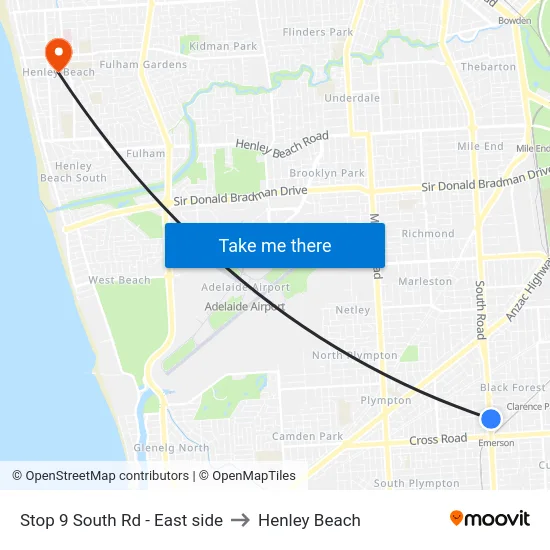 Stop 9 South Rd - East side to Henley Beach map