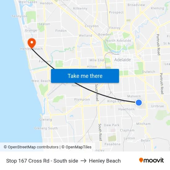Stop 167 Cross Rd - South side to Henley Beach map