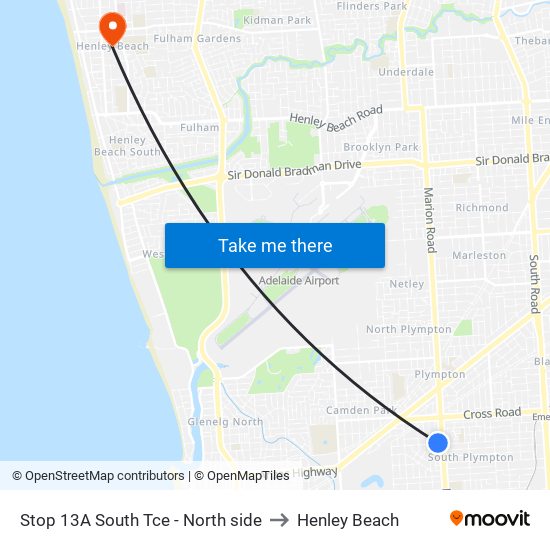 Stop 13A South Tce - North side to Henley Beach map