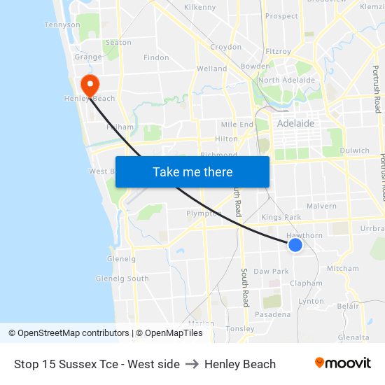 Stop 15 Sussex Tce - West side to Henley Beach map