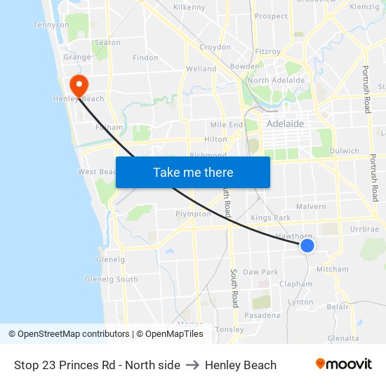 Stop 23 Princes Rd - North side to Henley Beach map