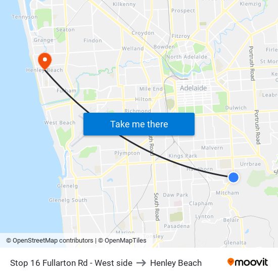 Stop 16 Fullarton Rd - West side to Henley Beach map