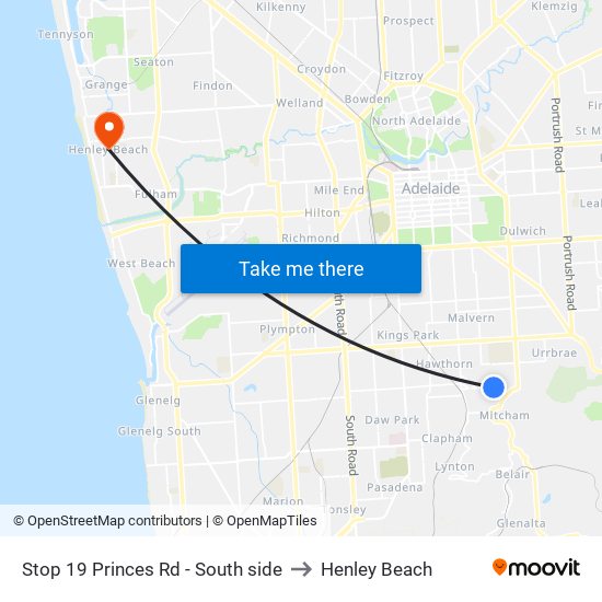 Stop 19 Princes Rd - South side to Henley Beach map