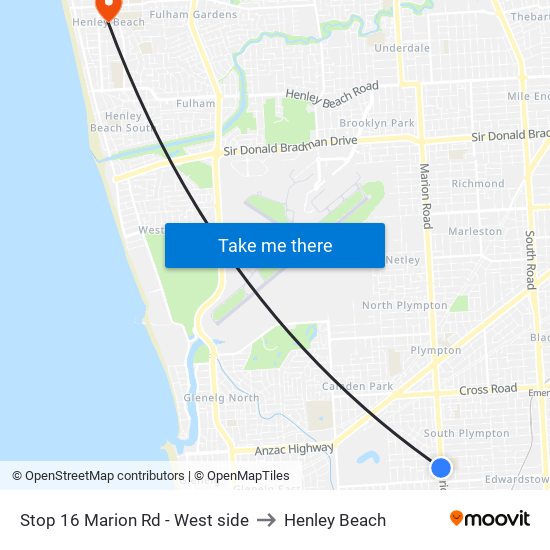 Stop 16 Marion Rd - West side to Henley Beach map
