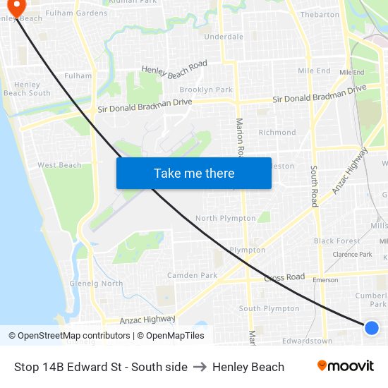 Stop 14B Edward St - South side to Henley Beach map