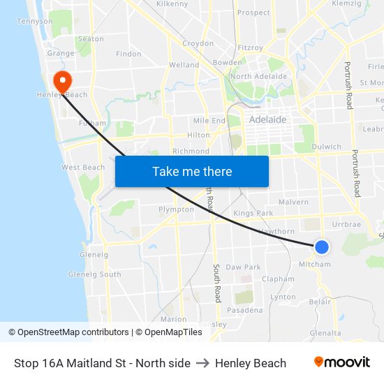 Stop 16A Maitland St - North side to Henley Beach map