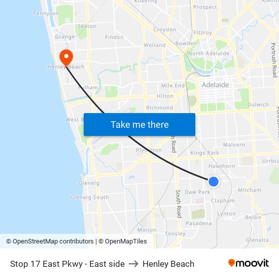Stop 17 East Pkwy - East side to Henley Beach map
