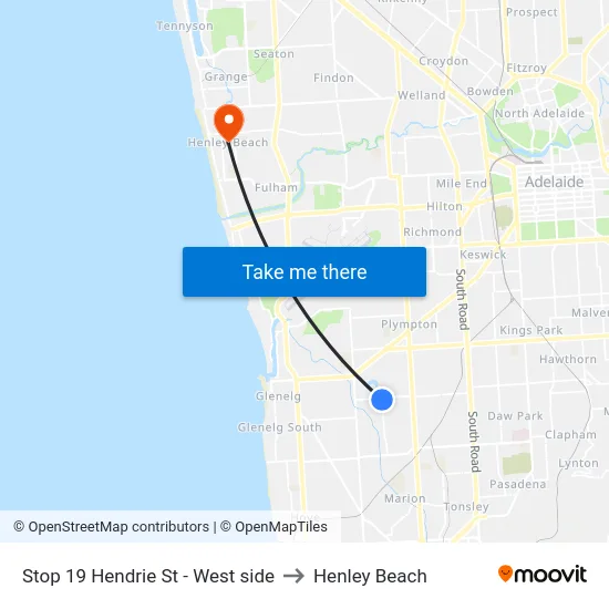 Stop 19 Hendrie St - West side to Henley Beach map