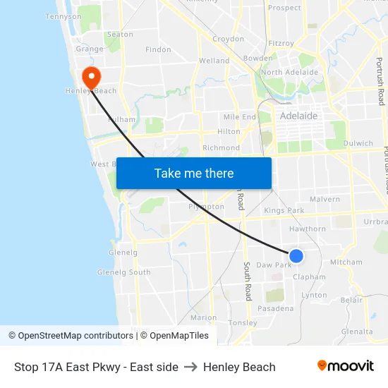 Stop 17A East Pkwy - East side to Henley Beach map