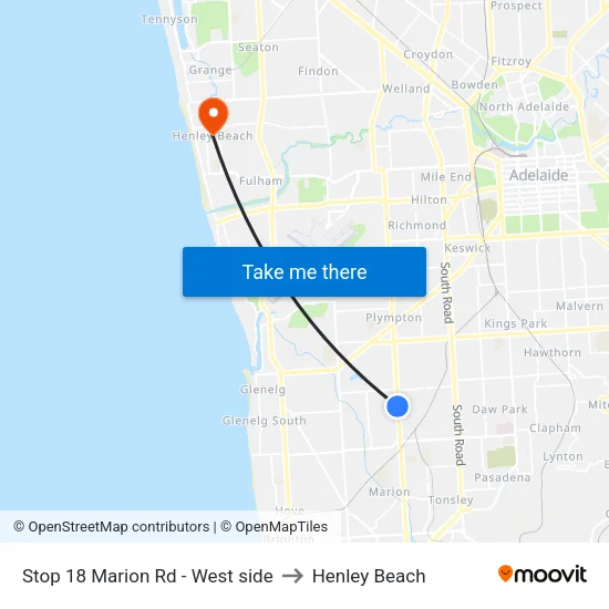 Stop 18 Marion Rd - West side to Henley Beach map