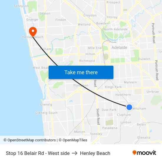 Stop 16 Belair Rd - West side to Henley Beach map