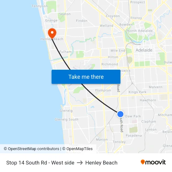 Stop 14 South Rd - West side to Henley Beach map