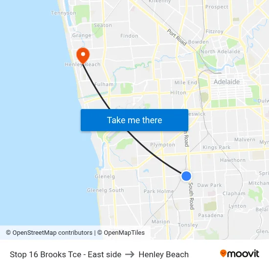 Stop 16 Brooks Tce - East side to Henley Beach map