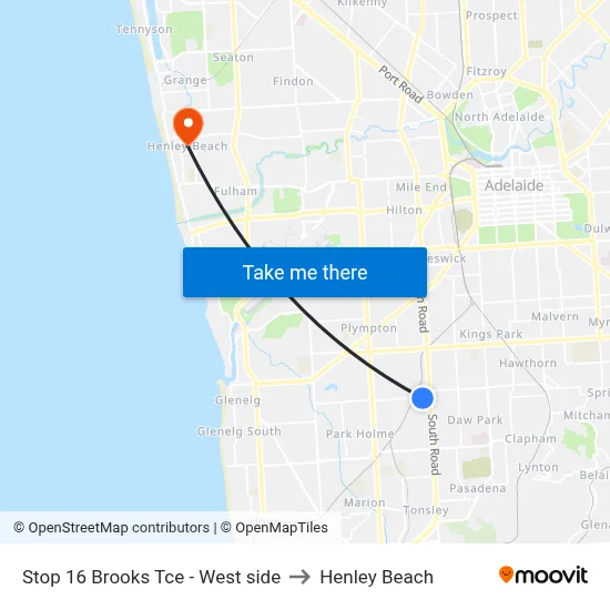 Stop 16 Brooks Tce - West side to Henley Beach map