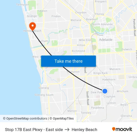 Stop 17B East Pkwy - East side to Henley Beach map