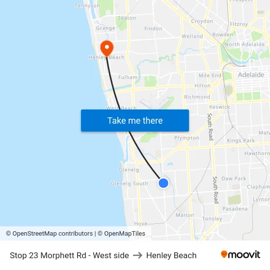 Stop 23 Morphett Rd - West side to Henley Beach map