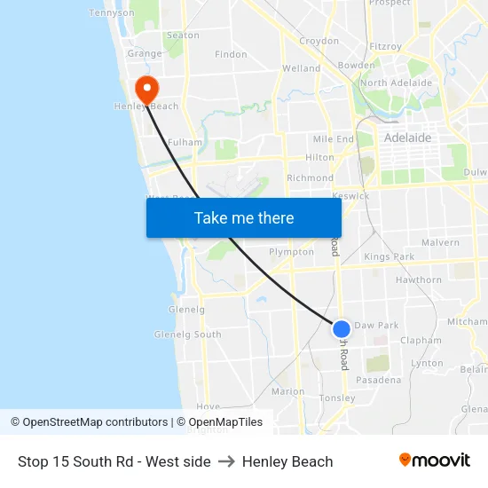 Stop 15 South Rd - West side to Henley Beach map