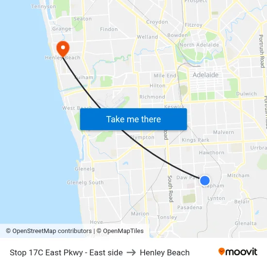 Stop 17C East Pkwy - East side to Henley Beach map