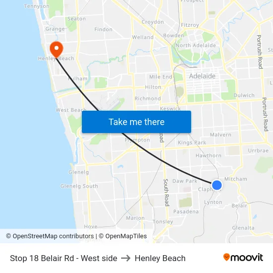 Stop 18 Belair Rd - West side to Henley Beach map