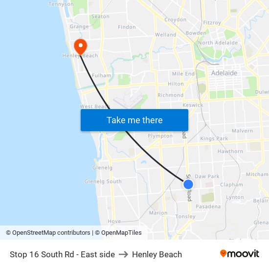 Stop 16 South Rd - East side to Henley Beach map