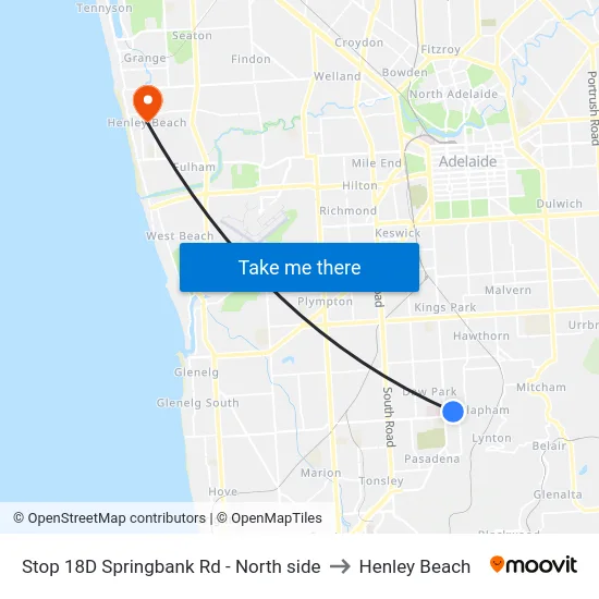 Stop 18D Springbank Rd - North side to Henley Beach map