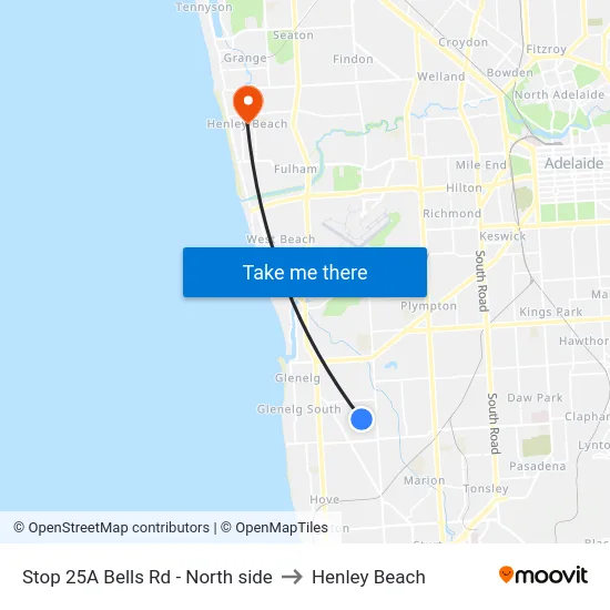 Stop 25A Bells Rd - North side to Henley Beach map