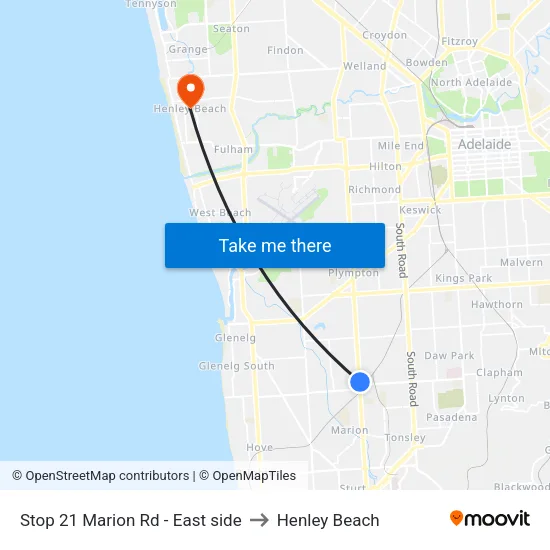 Stop 21 Marion Rd - East side to Henley Beach map