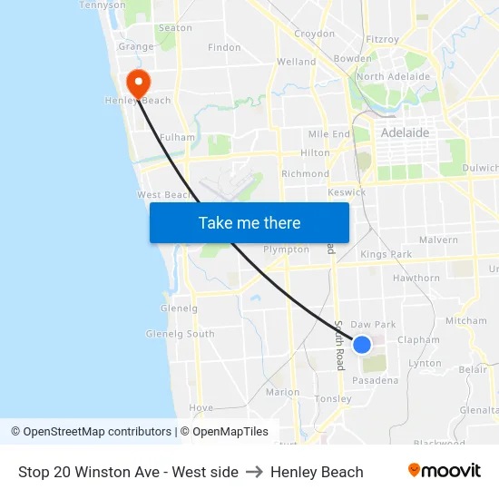 Stop 20 Winston Ave - West side to Henley Beach map