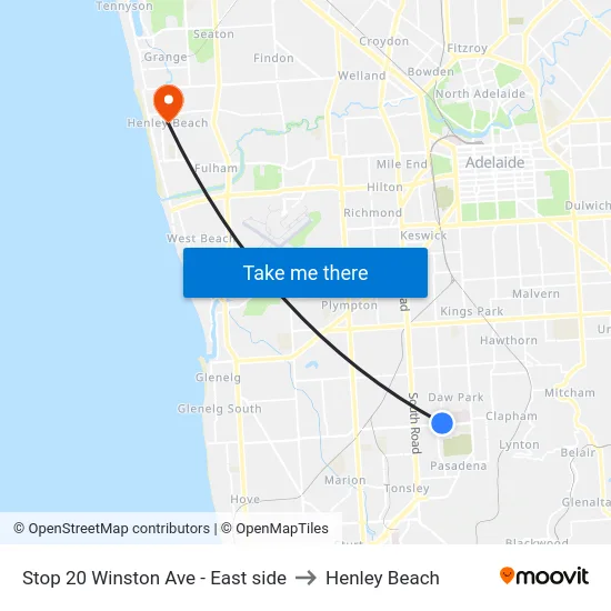 Stop 20 Winston Ave - East side to Henley Beach map