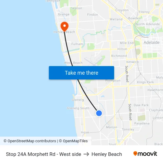 Stop 24A Morphett Rd - West side to Henley Beach map