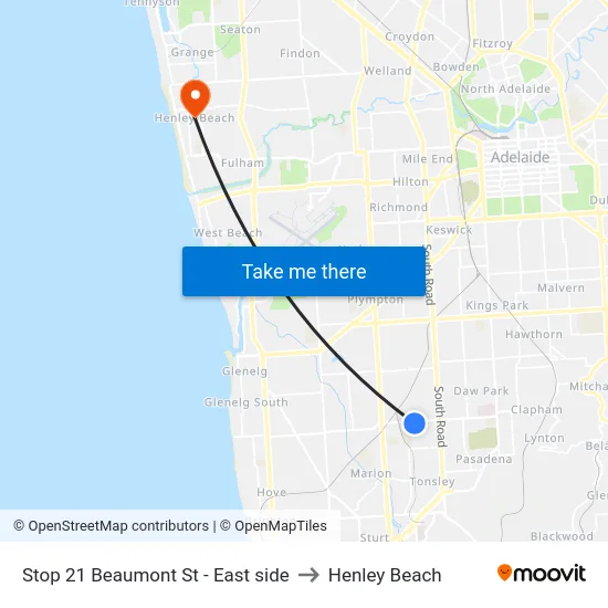 Stop 21 Beaumont St - East side to Henley Beach map